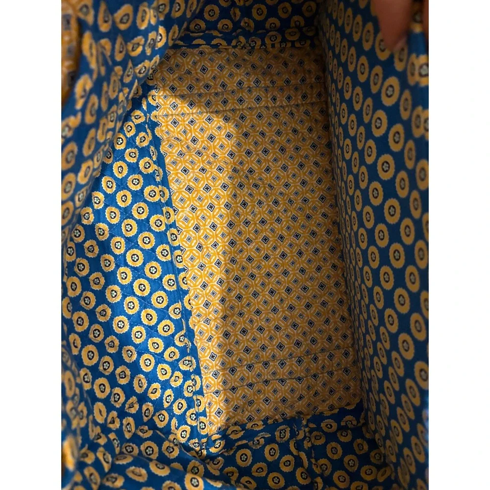 Vera Bradley Marrakesh Quilted Cotton Tote Bag Blue‎ Yellow Floral Zipper Large